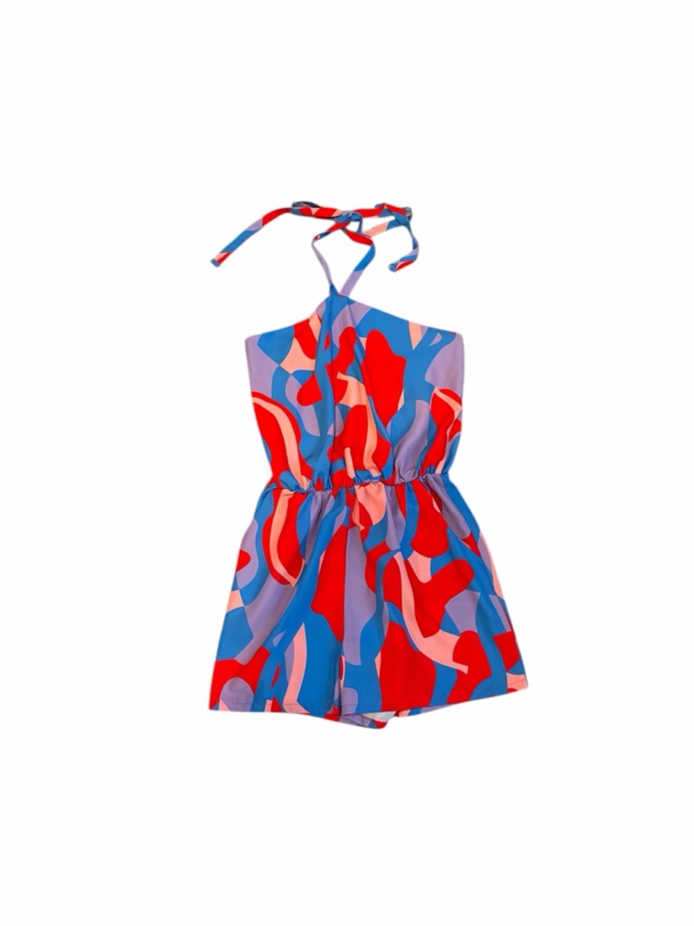 Tyche Abstract Print Halter Romper Size M Blue Red Pink - Picture 4 of 4